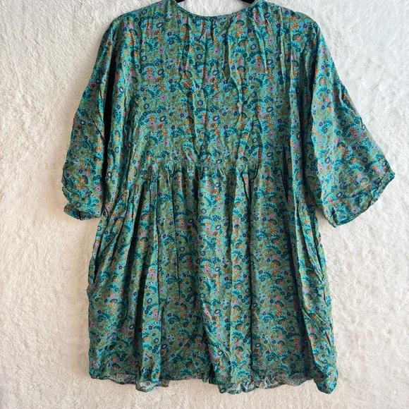 Natural Life Stella V-Neck Mini Dress Women’s XL Turquoise Ditsy Vines Bohemian - Picture 8 of 11